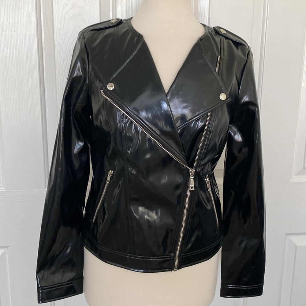 Guess Faux Leather Black Moto Jacket Size Small